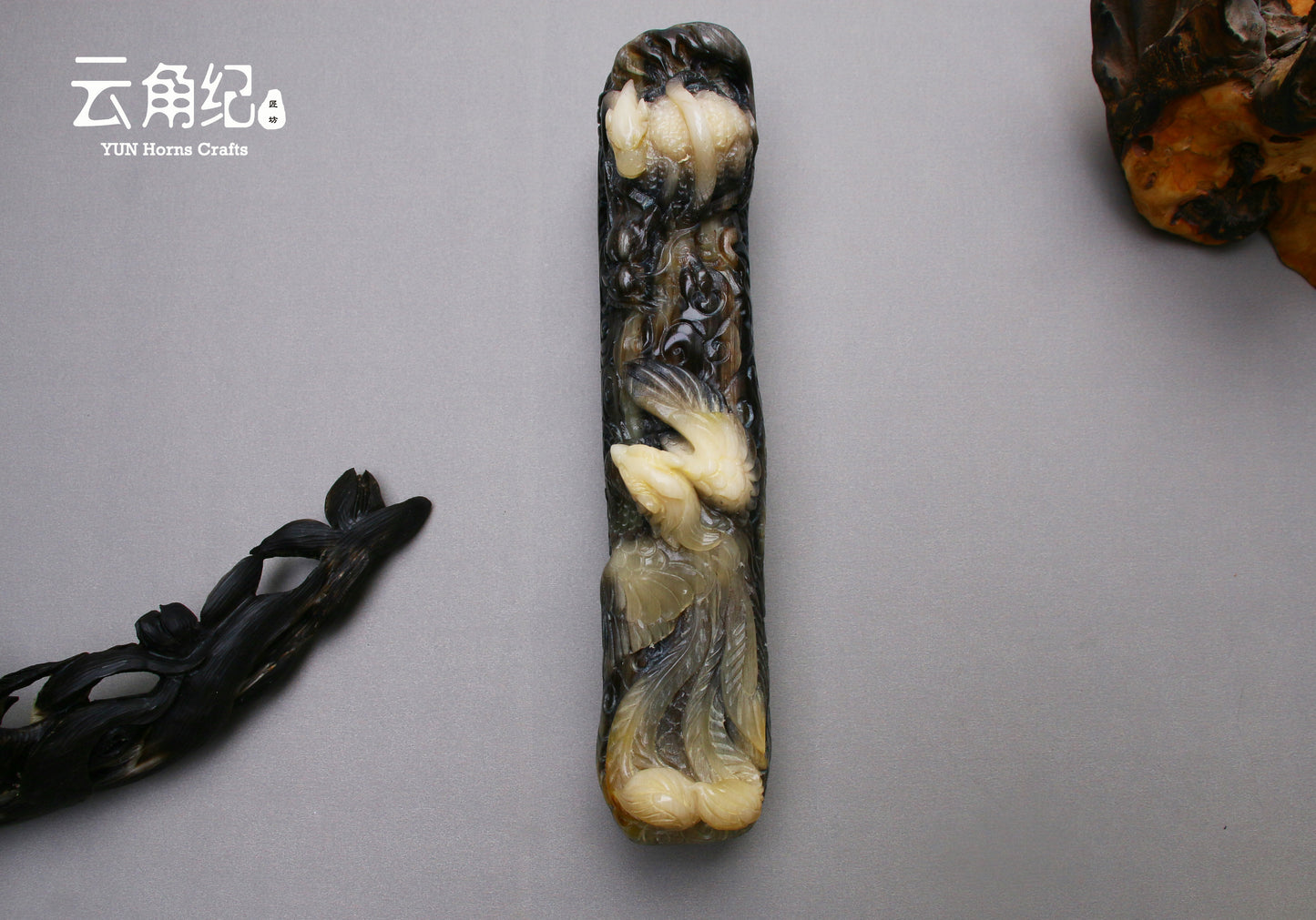 Chinese Four Divine Beasts Dual-Row Massage Comb – Premium Goat Horn斗羊中华四神兽双排按摩梳
