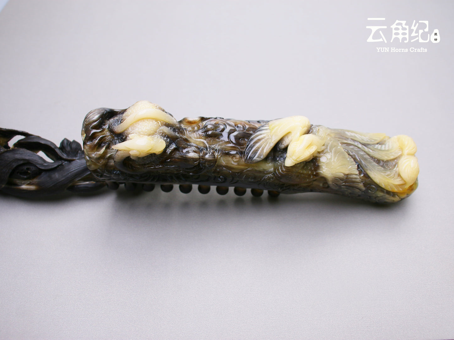 Chinese Four Divine Beasts Dual-Row Massage Comb – Premium Goat Horn斗羊中华四神兽双排按摩梳