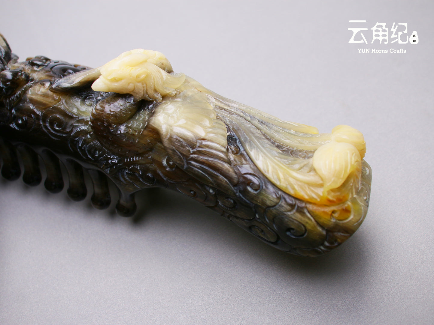 Chinese Four Divine Beasts Dual-Row Massage Comb – Premium Goat Horn斗羊中华四神兽双排按摩梳