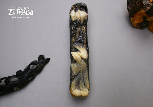 Chinese Four Divine Beasts Dual-Row Massage Comb – Premium Goat Horn斗羊中华四神兽双排按摩梳